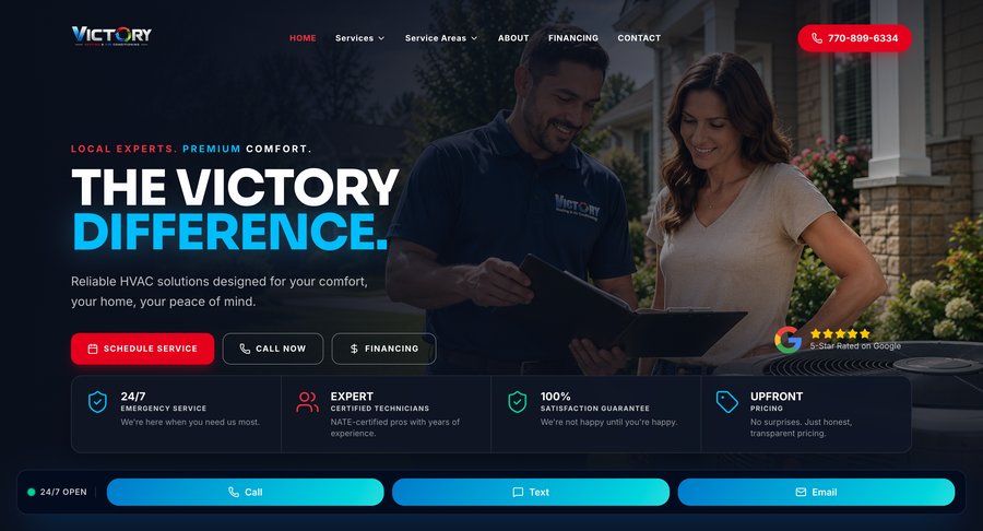 Victory Heating and Air Conditioning website on desktop